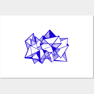 Blue Geometric abstract triangles Posters and Art